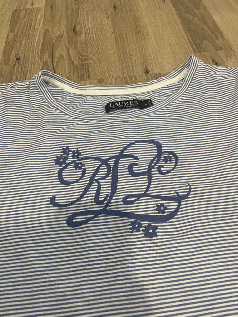Ralph Lauren Blue & White Striped Logo Short Sleeve Sleep Shirt